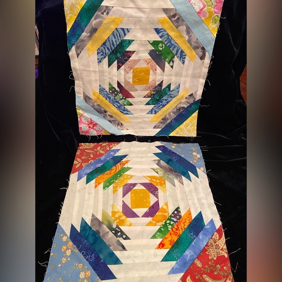 Source Unknown Other - Lot of 2 Pineapple log Cabin Block Quilt Front Panels Handmade for Crafting